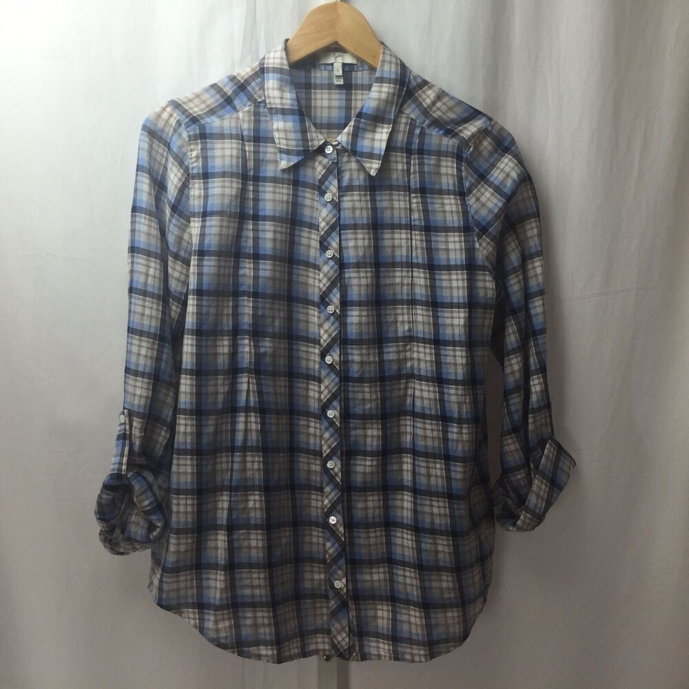 Joie Check Button Up Long Sleeve Blouse Women SZ S